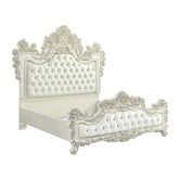 Adara White PU & Antique White Finish Eastern King Bed Model BD01248EK By ACME Furniture